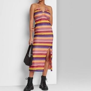 WILD FABLE Women's Crochet Halter Slip Dress